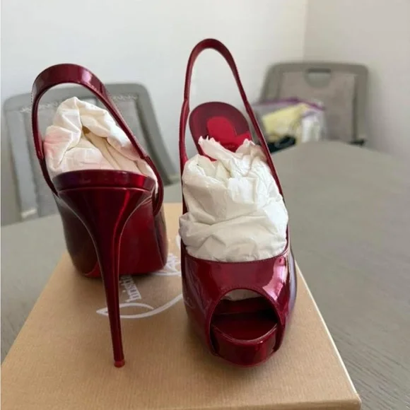 Christian Louboutin Burgundy Peep Toe Heels - Picture 2 of 2